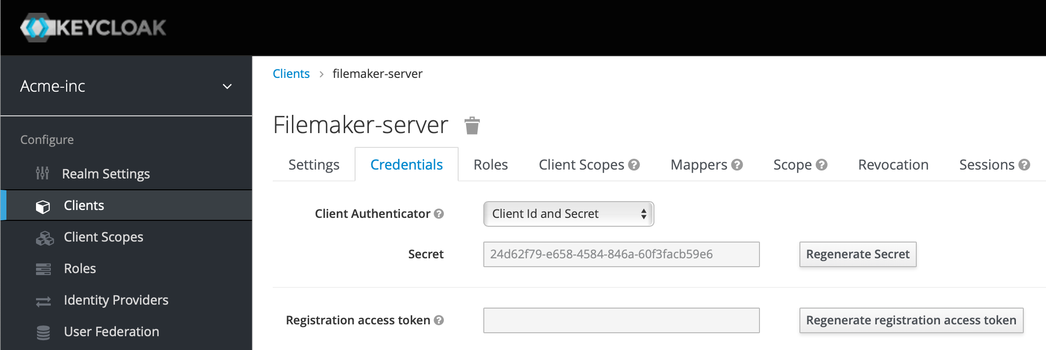 fm keycloak clients credentials