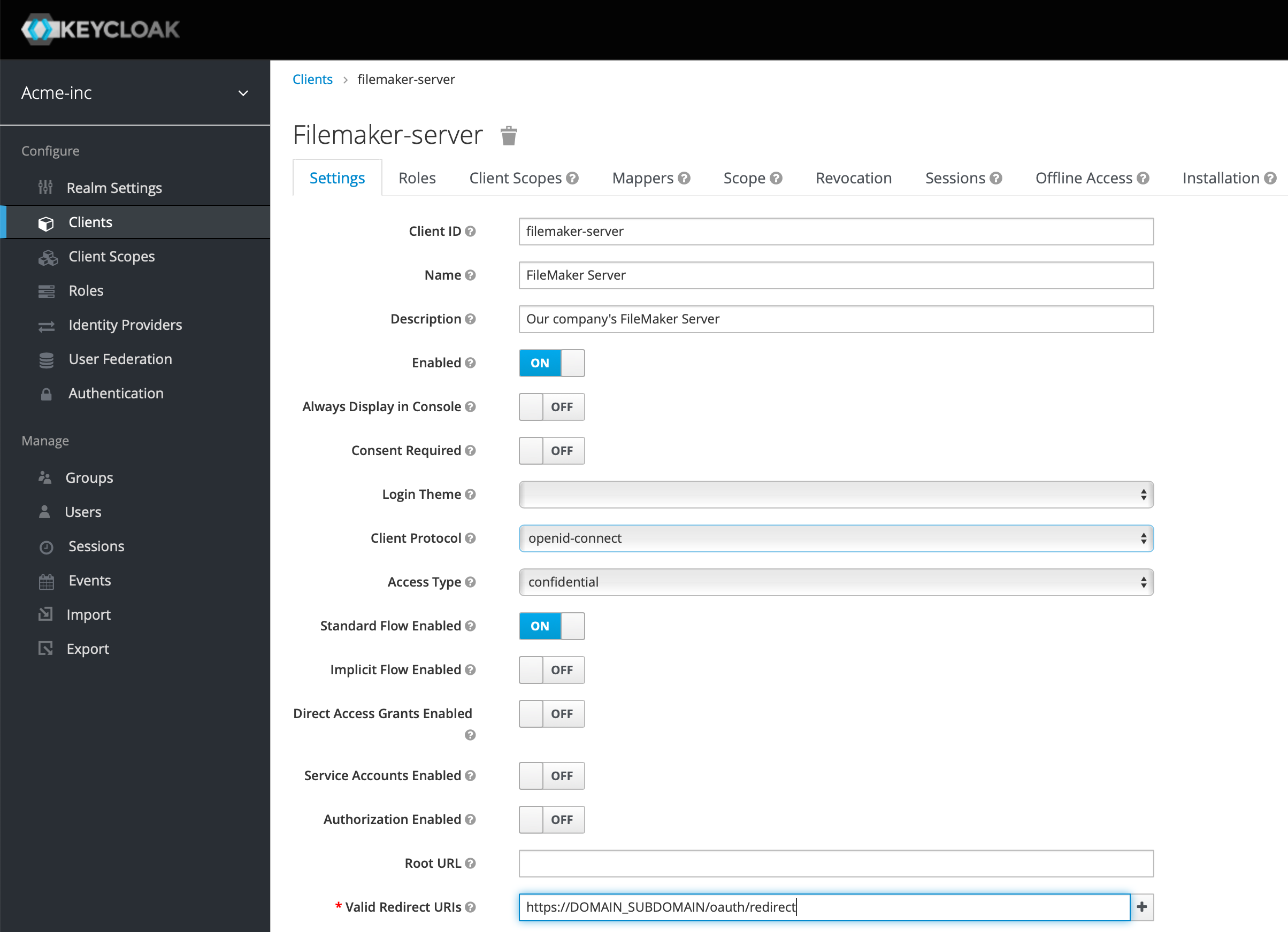 fm keycloak clients settings