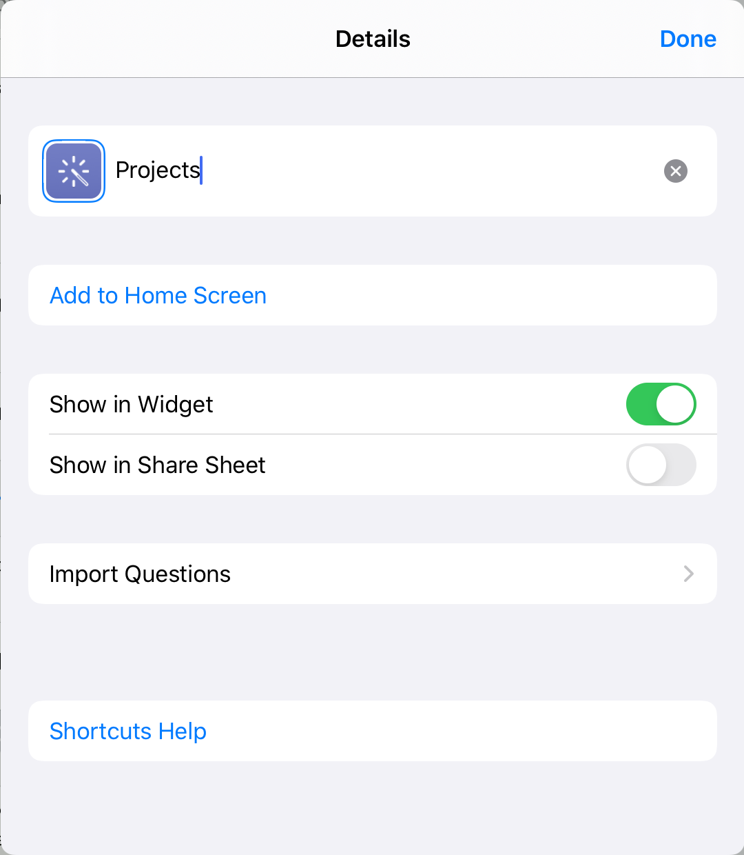 Shortcut Details