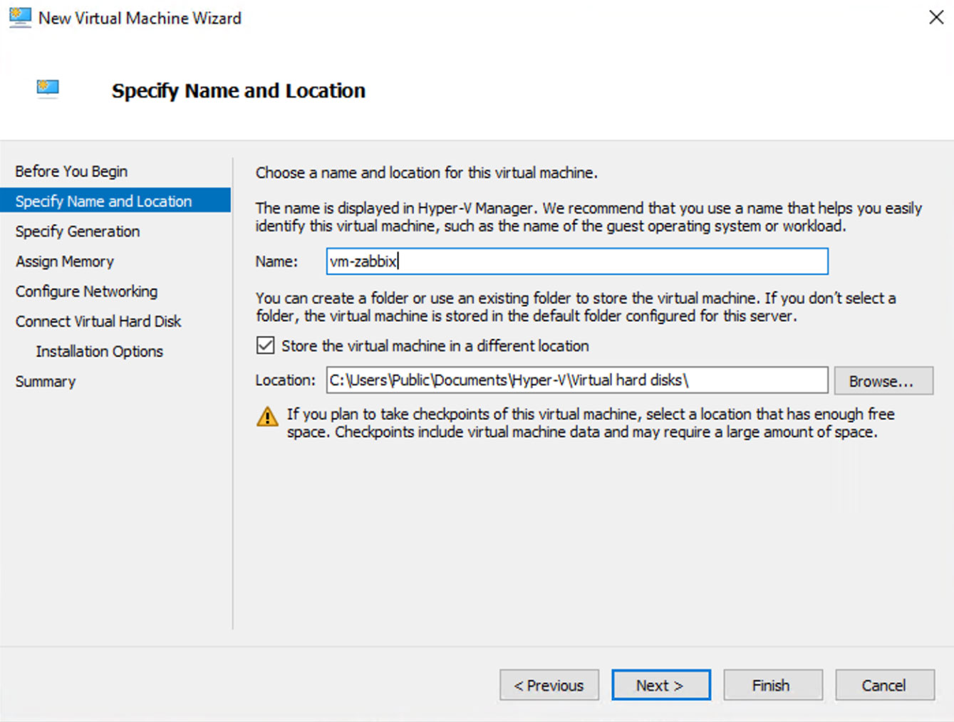 New Virtual Machine Name And Location